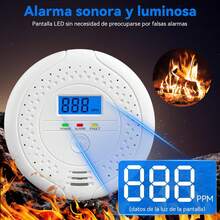 BOJOOM 2pcs Alarma de Detector de Monóxido de Carbono, Alarma de Detector de CO con Pantalla LED y Batería, Bajo Consumo,Largos Periodos Uso,Luminosa y Sonora Simultáneas - WJCO101 - Ver 2