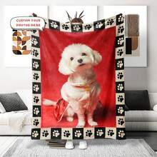 Cobertor Personalizado com Foto e Nome, Cobertor de Estimação Personalizável com Nome e Fotos, Cobertor de Cachorro Macio e Confortável, Presente para Pai de Cachorro, Presente para Amante de Animais de Estimação, Poliéster, Lavável em Máquina, Cobertor de Cachorro Médio