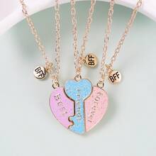 3 Pcs/Set Key Heart Best Friends Pendant Necklace For School Lover Clavicle Chain BFF Best Friends Machine Pendant Necklace Popular Geometry Adjustable Double Chain Couple Necklace Jewelry Gifts