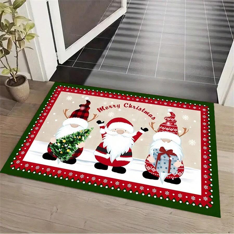 1pc Crystal Velvet Christmas Entrance Mat, Home Doormat, Anti-Slip Carpet Floor Mat