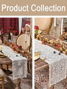 1 pieza Camino de mesa de encaje tejido de Navidad, con elementos de árbol de Navidad, diseño minimalista clásico, adecuado para la cocina, decoración de mesa del comedor, decoración navideña