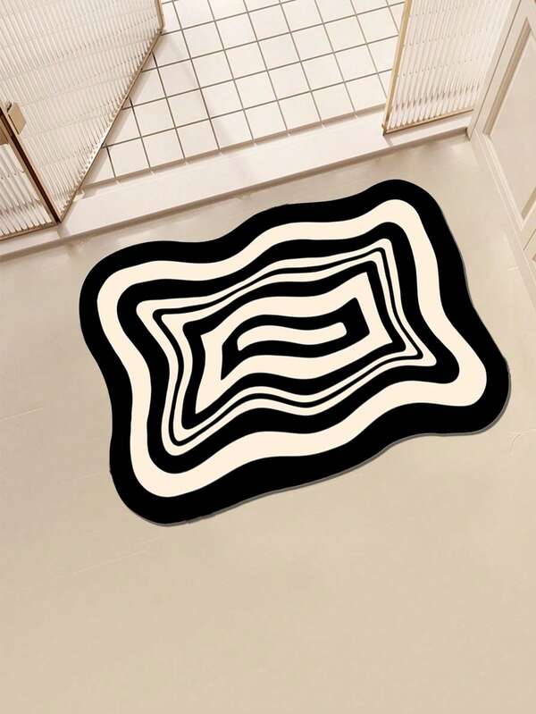 1pc Abstract Art Design Rug Features Black And White Wavy Lines, Creating A Strong Visual Impact And Easily Becoming The Artistic Focal Point Of A Space. It Adds A Fashionable And Artistic Touch To Home Décor And Is Suitable For Various Styles, Including Modern And Minimalist.