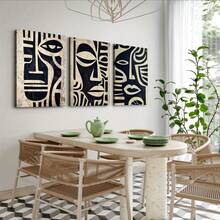 Framed 2D Flat, 3-Piece Set African American Art Canvas Print - Abstract African Portrait Wall Decor, Modern Black And White Wooden Frame Decorative Painting, Suitable Living Room, Bedroom, Office - Indoor/Outdoor Contemporary Housewarming, Minimalist Style, High-Quality Print, Exclusive Interior Designers - 彩色 - 查看 2