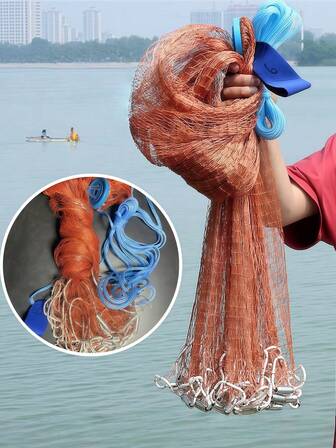 1pc Saltwater Fishing Cast Net, Used For Bait Traps, With Heavy Lead Sinkers Fishing Net Reel Line, 2.4x2.4m Saltwater Fishing Cast Net, Radius Size Heavy Duty Throw Net And Automatic Fishing Net Cast Net, Suitable For Bait Traps Fishing In Saltwater And Freshwater. Ringless Hand Throw Net, Throw Net Without Rings, Tire Line Ringless Hand Throw Net, Fishing Net Hand Throw Net