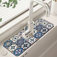 1 pieza Alfombrilla antideslizante para grifos con diseño vintage de flores y cuadros, hecha de goma de gel de sílice, apta para grifos de baño y cocina - Multicolor - Ver 13