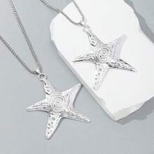 1pc New Double-Layer Five-Pointed Star Sweater Chain, Pearl Chain Necklace - Antique Silver - View 8