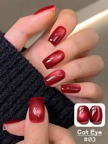 MISS SHAKA 10ml Autumn Winter Red Nails Golden Cat's Eye Gel Nail Polish Glue 2025 Y2K Nails Flash Whitening Popular Cherry Wine Red Ice Transparent Red Glass Bead Nail Art Nail Salon Home Diy Nail Supplies Christmas Nails