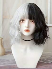 1pc/Black And White Curly Wig - Voluminous Wavy Style, Not Easy To Collapse, Natural Gradient Black And White Design, Suitable For Halloween, Cosplay, Parties - Synthetic Fiber Wig For Women, Fashionable And Style, Flexible Waves, The Best Choice: Perfect Accessory For Christmas And Thanksgiving. - Black and White - View 5