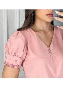 Women's Blouse With Luxury Embroidered Sleeves Christian Fashion Social Elegant Casual Buttons On The Front - Màu hồng gỉ - Xem 8