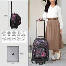 2 In 1 Carry On Travel Backpack 20" Rolling Backpack For Women Men With Wheels & Telescopic Handle For Work Weekend School & Short Trips - PINK-BUTTERFLY - 查看 6