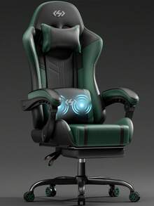 HLDIRECT Gaming Chair With Pocket Spring Cushion, Video Game Chair, Gaming Computer Chair, Ergonomic Chairs For Adults With Headrest And Lumbar Support, Swivel PU Leather Office Chair, Black & Green - Xanh đậm - Xem 1