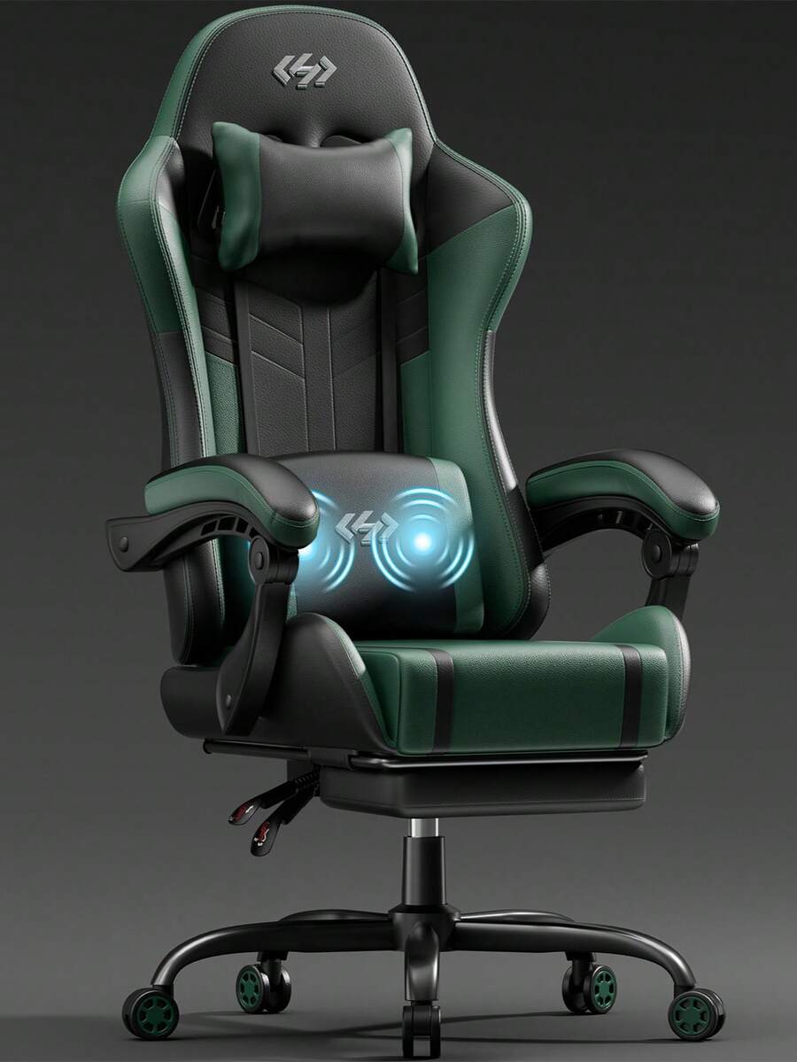 HLDIRECT Gaming Chair With Pocket Spring Cushion, Video Game Chair, Gaming Computer Chair, Ergonomic Chairs For Adults With Headrest And Lumbar Support, Swivel PU Leather Office Chair, Black & Green - Xanh đậm - Xem 1