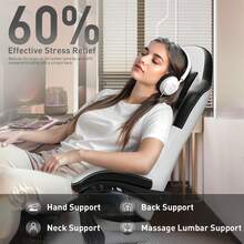 HLDIRECT Gaming Chair With Massage Function, Video Game Chair, Gaming Computer Chair, Ergonomic Chairs For Adults With Headrest And Lumbar Support, Swivel PU Leather Office Chair - 黑與白 - 查看 7