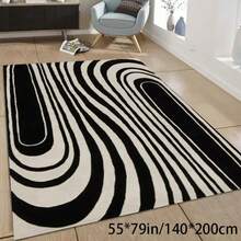 Nordic Beige And Black Striped Area Rug - Soft, Suitable For Living Room, Bedroom, Study, Dining Room, Home Office - 98inch X 118inch , 200cm X 300cm , Low, Rectangular Shape, Bedroom Rug | Geometric Pattern Mat | Living Room Carpet Design - 彩色 - 查看 6