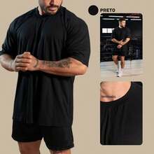 KIT 3 Men's Oversized Plain T-Shirts – Premium Cotton, Comfort, Style, Streetwear, Casual, High Quality - 黑-黑-黑 - 查看 3