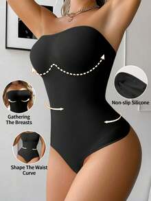 Feelingirl Summer Strapless Shapewear Bodysuit Tummy Control Seamless Thong Tube Top - màu đen - Xem 4