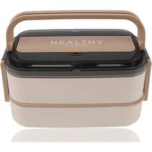 Fiambrera, 3 Contenedores de Almuerzo Apilables para Adultos, Caja de Diseño Minimalista Moderno con Juego de Utensilios, Lonchera a Prueba de Fugas para Salir - Color albaricoque cremoso - Ver 2
