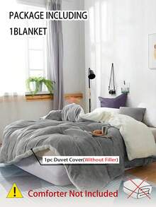 1 buah Selimut Dua Lapis Beludru Susu Wol Domba Lembut dan Nyaman Warna Abu-abu Muda, Cocok untuk Kamar Tidur & Ruang Tamu - Light Grey - View 7
