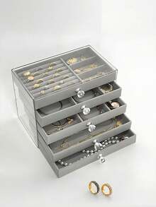 1pc 5-Drawer Velvet Jewelry Box, Drawer Style Jewelry Box For Rings, Earrings Storage, 3-Drawer Transparent Acrylic Velvet Jewelry Organizer Box, New 3/5-Drawer Velvet Jewelry Box, Desktop Acrylic Jewelry Organizer With Multiple Compartments
