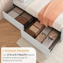 Fulvari Full/Queen/King Size Bed Frame With Headboard,Linen Upholstered Platform Bed Frame With 4 Storage Drawers,Button Tufted Style,No Box Spring Needed - 米色 - 查看 5