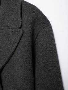 Seelio Women's Autumn/Winter Double-Breasted Lapel Short Coat, Casual Minimalist Jacket - Dark Gray - View 11