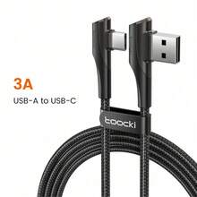 Toocki USB A 转 USB C 数据线，(1米/2米)(3A) QC 3.0 Type C 快速充电线 90 度双弯头数据线 适用于 S23 Realm-黑色 - 黑色 - 查看 8