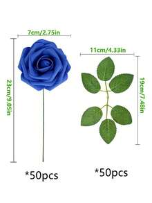 10/30/50/100 buah Mawar Palsu Busa Warna Gading dengan Tangkai, Cocok untuk Buket Pernikahan DIY, Hiasan Meja Pesta Pengantin, Dekorasi Meja Pesta, Hari Valentine dan Hari Ibu (Tidak Termasuk Kotak Kertas) - Royal Blue - View 14