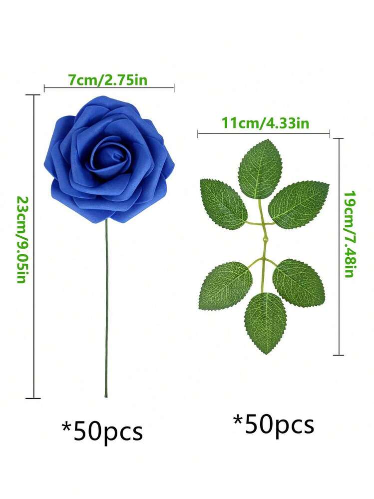 10/30/50/100支象牙色泡沫假玫瑰带茎，适用于DIY婚礼花束、新娘送礼会中心装饰品、派对餐桌装饰、情人节和母亲节（不含纸盒） - 寶藍色 - 查看 14