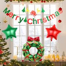 Set de 4 piezas de decoración de globos navideños, incluye bandera navideña colorida, aro de globo en forma de árbol de Navidad, globo estrella de 18 pulgadas, adecuado para fiesta de Navidad, decoración de ambiente navideño, actividades y decoración de fiesta con tema navideño, fiesta de Año Nuevo, decoraciones para reunión familiar de Navidad