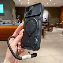 带支架的重型防震保护手机壳，兼容 17 Pro Max/16 Pro Max、EDGE 50 5G/EDGE 50 PRO 5G/EDGE 50 Fusion/EDGE 50 Ultra 5G/EDGE 50 Neo 5G/EDGE 40 NEO、Galaxy S25/S24/S23/S22/S21/S20 Plus U - 黑色+掛繩 - 查看 3