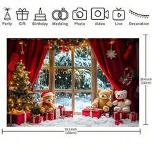 1-częściowe tło do fotografii bożonarodzeniowej i noworocznej – zimowa scena śnieżna z choinką i misiem, odpowiednie na wesela, urodziny i rocznice, dostępne w wielu rozmiarach