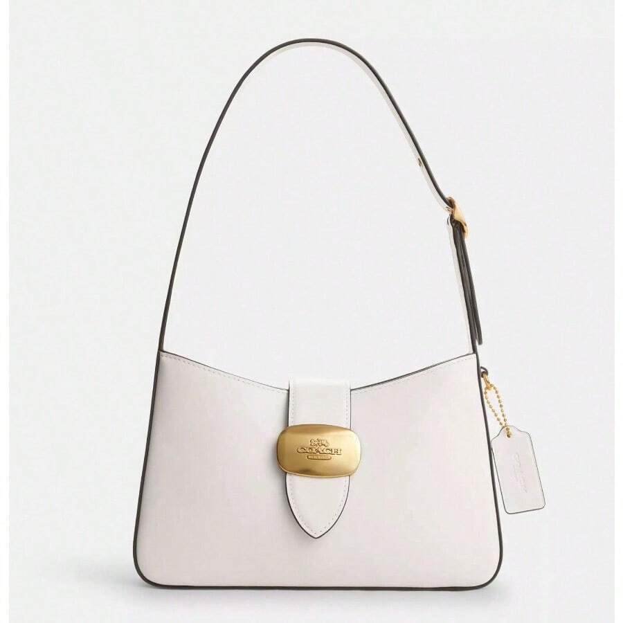 Coach Damen Eliza 25 Halbmond Tasche einfarbig mit nicht abnehmbarem Gurt, Schnallenverschluss, umwandelbar für Schulter oder Handtasche, mittlere Größe, Kreideweiss CP004