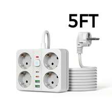 Hàng mới về Thu/Đông 2025 - 1 ổ cắm điện chống sét lan truyền có cổng USB, ổ cắm điện có bảo vệ quá tải, 4 ổ cắm AC, 2 cổng USB-A và 2 cổng USB-C, dây nối dài 5FT/10FT, dùng cho gia đình, văn phòng, đầu giường, du lịch, đen trắng - Phích cắm loại F của EU (220-240V) - Xem 13