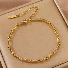 1 pieza Brazalete de cadena de acero inoxidable chapado en oro de 18K con diseño minimalista y elegante, accesorio de joyería ajustable para mujeres, adecuado para fiestas de cumpleaños, regalo para ocasiones especiales