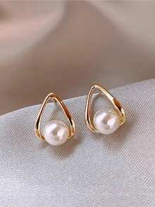 5pcs/Set Elegant Minimalist Black Geometric Triangle & Water Drop Faux Pearl Earrings Set, Luxury Design, Suitable For Women Everyday & Festive Wear - Set N - View 3