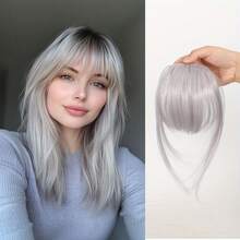 合成夹式刘海，带鬓角，直刘海，带鬓角，适合女士金发黑发饰，6英寸混色