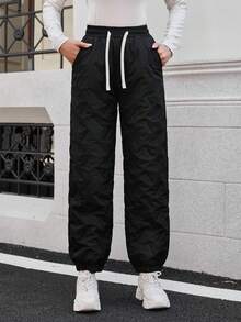 Lässige, sportliche und bequeme Loungewear & Street-Chic Stil schwarze Hose mit geripptem, strukturiertem Muster, perfekt für den täglichen Wintergebrauch, Gym-Workouts, Outdoor-Jogging, Regentags-Erledigungen - Schwarz - Übersicht 4