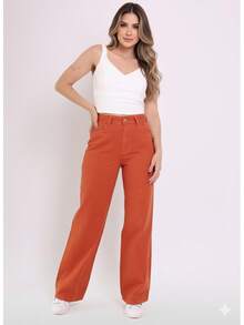 BNB Women's Wide Leg Jeans, High Waist, Elegant Outfits, Premium Twill - 橘色 - 查看 4