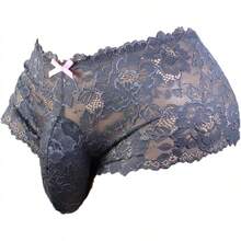 Men's Soft Lace Pouch Briefs - Breathable & Supportive Underwear - Grey - View 1