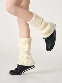 1 Pair Women's White Leg Warmers, Suitable For Autumn/Winter, Cozy