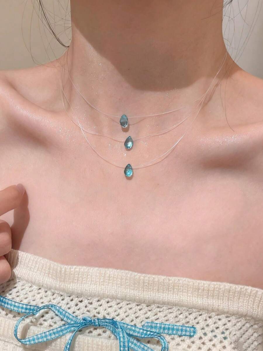 1pc Minimalist Teardrop Pendant Multilayer Necklace For Women