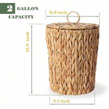 2 Gallon Wicker Trash Can With Lid Bathroom Garbage Can With Removable Liner Bucket Boho Hand Woven Water Hyacinth Wicker Waste Basket For Bedroom Living Room Home Office - Natural - View 2