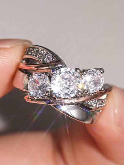 1 PC Pretty Cubic Zirconia Ring For Women For Wedding Engagement Anniversary Party Jewelry Valentine's Day Gift