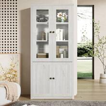 Modern Hochschrank 80x34x171 Cm – Holzoptik Mit Glastüren, 2 Holztüren Und Kupfergriffen – Stilvoller Stauraum Für Wohnzimmer, Büro Und Flur - Wood + MDF + Particle Board - View 8