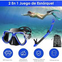 VIESS Gafas de Snorkel, Juego de esnórquel, Snorkel Anti Fugas, Juego deáscara Vista panorámica 180°, Vidrio Templado Anti empañamiento con Tapones para oído, Ideales para Snorkeling, - azul - Ver 12