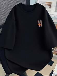 大码女式休闲短袖T恤，饰有活力羊角面包和条纹图案，圆领春夏上衣，大码女式T恤，大码女式秋季服装，大码女式秋冬服装，女式秋冬服装，冬季服装，女式冬季服装，户外女式上衣，情人节女装，大码女装，情人节黑色 - 黑色 - 查看 2