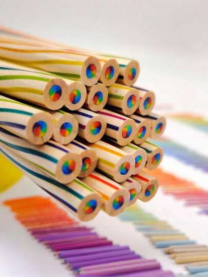 Rainbow Pencils - Triangular Shape Easy To Grip With 7 Colors In 1 Pencil - Natural Cedar - Will Not Crumble Writes In A Rainbow Of Brilliant Colors