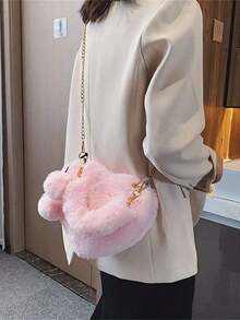 Furry Purse For Girls Heart Shaped Fluffy Handbag For Women Soft Small Shoulder Bag Clutch Purse With Metal Chain Strap, Perfect Best Funny Novelty & Gag Gifts, New Autumn And Winter Women Bag, Best Fall Purse, Perfect Valentine's Day Gift For Her, Best Valentine's Gift Choice Ever Valentines, Heart Purse, Perfectly Match With Valentine Day Dress, Perfectly Matching With Fall Outfits Women, New Arrival Fur Bag For Women - 粉色 - 查看 3