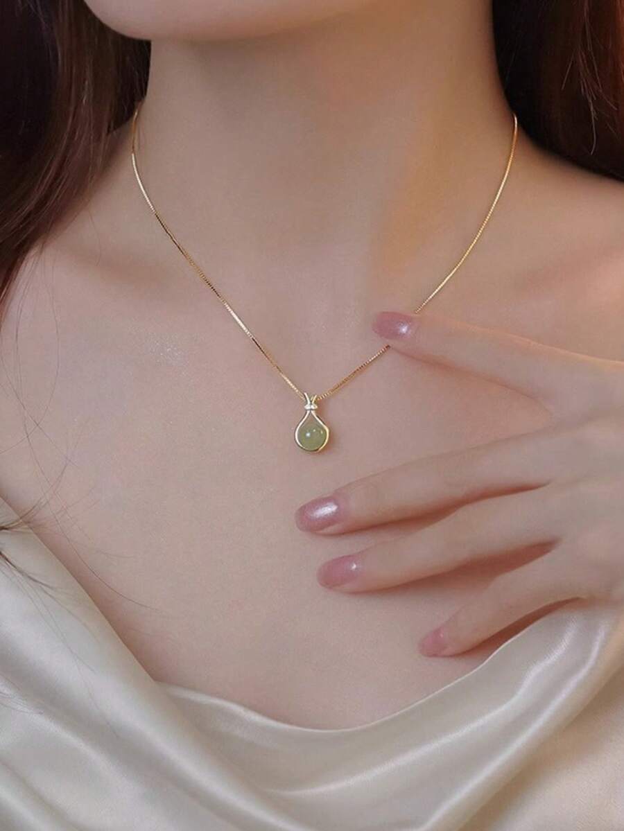 1 pieza Colgante de collar de bolsa de la fortuna de jade de Hetian de imitación de lujo, diseño elegante y minimalista, accesorio de joyería versátil - Multicolor - Ver 1