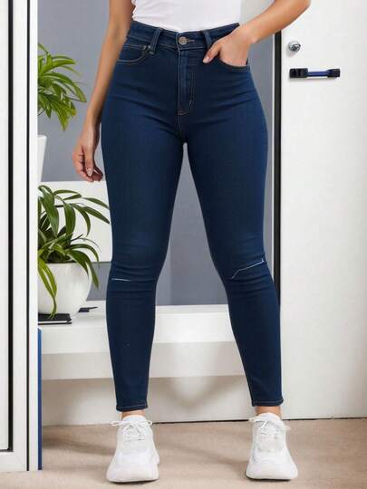 Mujer casual sexty mezclilla elástica Jeans Rasgados Mezclilla Casual tiro alto ajuste ceñido sin cuello sin mangas primavera verano uso diario pantalones